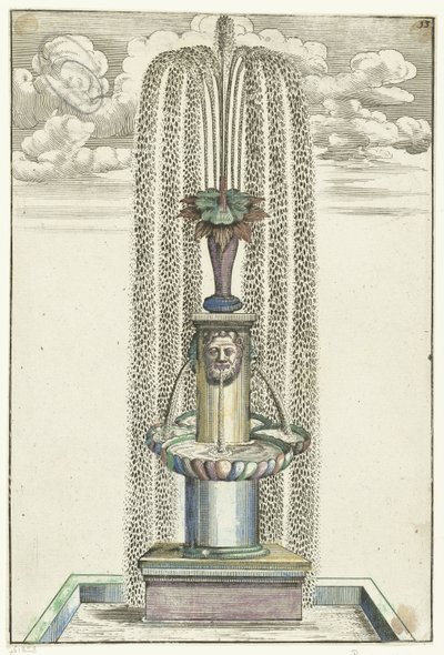 Firkantet kumme med søjle på firkantet piedestal Architectura Curiosa Nova (serietitel) af Anonymous