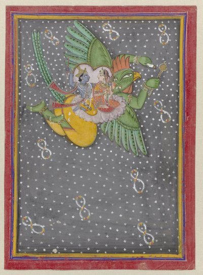 Vishnu og Lakshmi rider Garuda af Anonymous