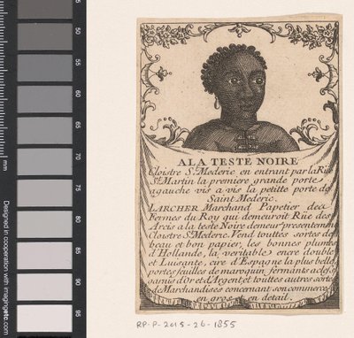 Visitkort fra papirhandler Larcher i Paris A la teste noir (titel på objekt) af Anonymous