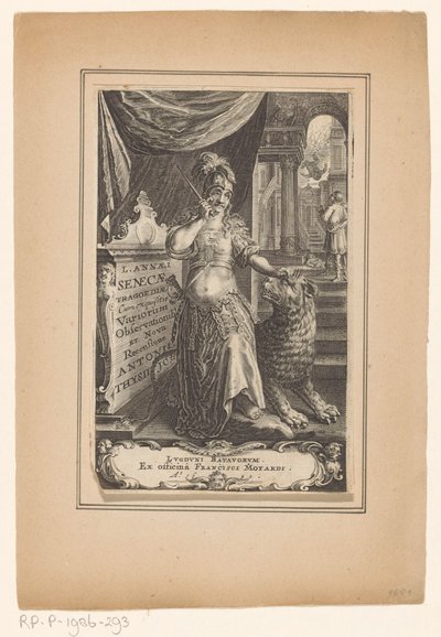 Vrouw met leeuw Titelside for: Lucius Annaeus Seneca en Antonius Thysius, L. Annaei Senecae tragoediae, 1651 af Anonymous
