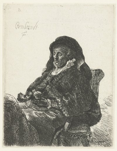 Enke med sorte handsker Rembrandts mor som enke af Anonymous