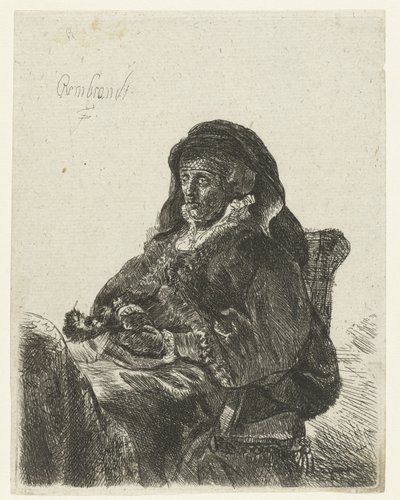 Enke med sorte handsker Rembrandts mor som enke af Anonymous