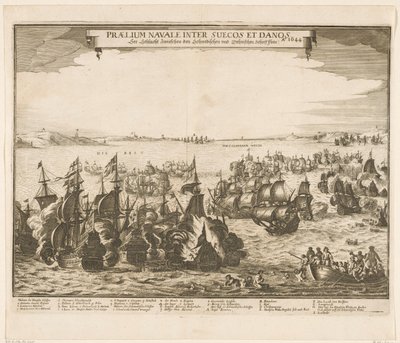 Søslag mellem den svenske og danske flåde i bæltet, 1644 Praelium navale inter Suecos et Danos / Ao. 1644 / Se Schlacht Zwieschen den Schwedischen und Dehnischen Schieffflota (titel på objekt) af Anonymous