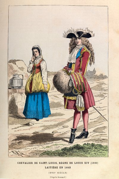 En Ridder af Saint Louis (1693) og en Laitiere (1680) under kong Ludvig XIVs regeringstid i det 17. århundrede - Ridder af Saint Louis Orden, konge Ludvig XIV