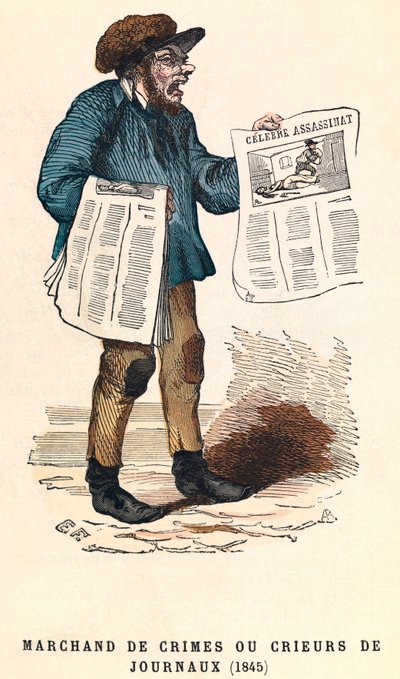 En skribent af aviser i 1845, gravering, privat samling - Avissælger i Paris af Anonymous Anonymous