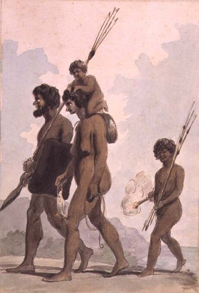 En familie fra New South Wales, muligvis af Philip Gidley King (1758-1808), ca. 1788-92 (akvarel) af Anonymous Anonymous