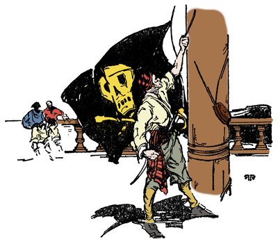En pirat hejser det sorte flag til døde Illustration fra "Deep Water Days" af Richard H. Rodgers 1929 af Anonymous Anonymous