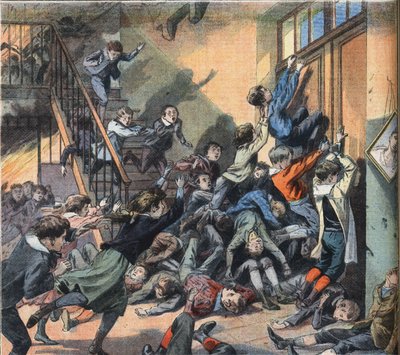 En skole brændte i Cleveland (USA). Gravering fra avisen "" Le Petite Parisien"", 22/03/1908. Privat samling. af Anonymous Anonymous