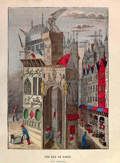 A street at Paris 15th Century - A street at Paris 15th Century - privat samling af Anonymous Anonymous