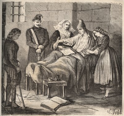 Et bryllup på Rochefort bagne i det 19. århundrede. Indgravering i "Fangernes historie fra deres skabelse til i dag"" (1877) af Pierre Zaccone (1817-1895) (Colonia Penale - Straffekoloni). Privat samling. af Anonymous Anonymous
