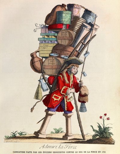 Beundre La Force-karikaturen lavet af apotekerne i Paris mod hertugen af La Force i 1721 (kong Louis XVs regne) - privat samling af Anonymous Anonymous