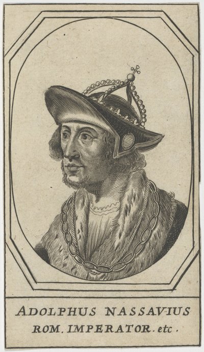 Adolphe de Nassau (1250-1298) - Adolf af Nassau, romernes konge, anonym. Radering, størrelse: 10,8x6,2 af Anonymous Anonymous