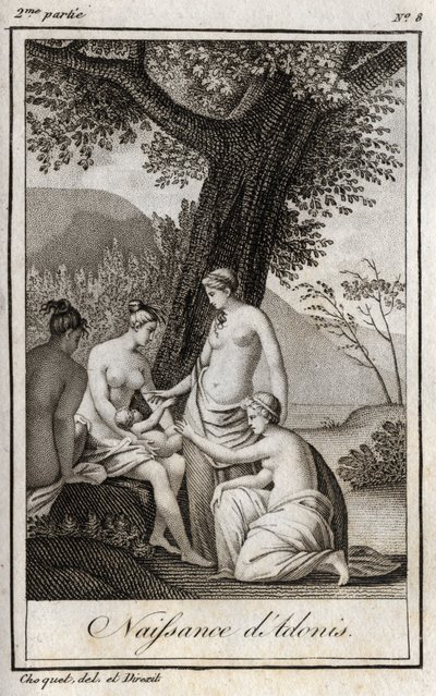 Adonis er født. Stik fra 1819 i "Lettres a Emilie sur la mythologie" af Charles Albert Demoustier (1760-1801). Privat samling. af Anonymous Anonymous
