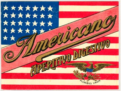 Annonce for italiensk short drink Americano, med amerikansk flag af Anonymous Anonymous