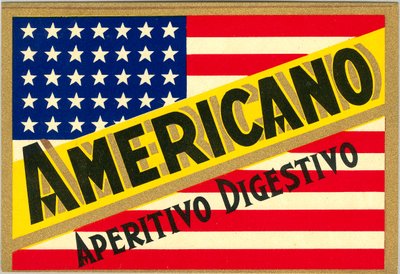 Annonce for italiensk short drink Americano, med amerikansk flag af Anonymous Anonymous