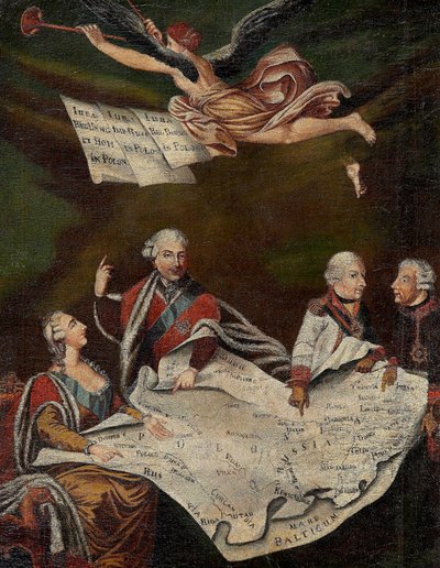 Allegori om deling af Polen mellem Katarina II af Rusland (1729-1796), Stanislas II Augustus (Stanislaw August Poniatowski af Anonymous Anonymous