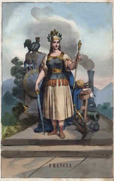 Allegori af Frankrig - gravering fra "" Skikke og traditioner for alle folk i universet. Det vil sige historien om regeringen, lovene, militsen, om alle nationers religion fra de fjerneste tider til i dag "1856 af Anonymous Anonymous
