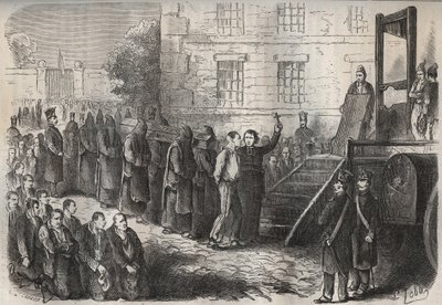 En henrettelse ved Toulon Bagne i det 19. århundrede. Indgravering i "Fangernes historie fra deres skabelse til i dag"" (1877) af Pierre Zaccone (1817-1895) (Colonia Penale - Straffekoloni). Privat samling. af Anonymous Anonymous