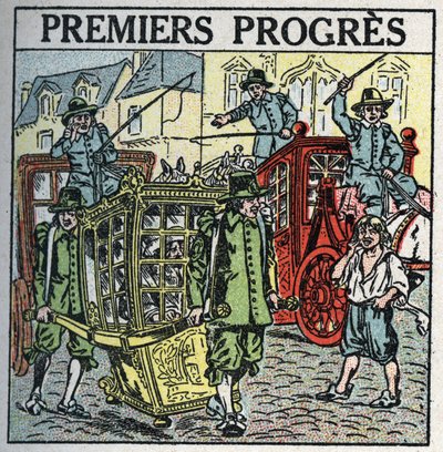 Dyretræk: en bærestol, der forstyrrer trafikken. Anonym illustration fra 1925. Privat samling. af Anonymous Anonymous