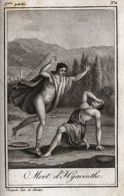 Apollo og Hyacinthos (Hyacinthes død) Indgravering af 1819 i "Lettres a Emilie sur la mythologie" af Charles Albert Demoustier (1760-1801). Privat samling. af Anonymous Anonymous