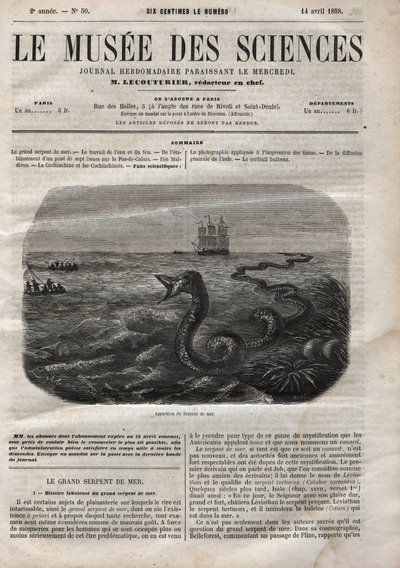 Havslangens udseende. Stik fra 1858. Et af "Musee des sciences"" af 14. april af Anonymous Anonymous