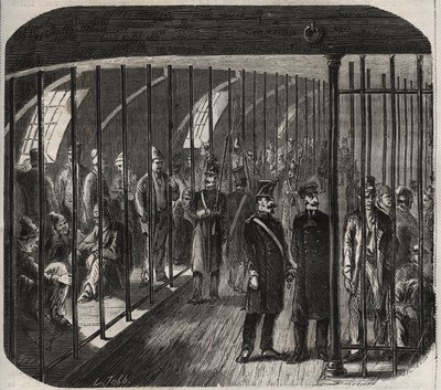 Ankomst af styrkerne om bord under konvojen fra Toulon til Cayenne (Guyana) i henhold til dekretet af 8. december 1851. Indgravering i "Historien om fængslerne fra deres oprettelse til i dag"" (1877) af Pierre Zaccone (1817- 1895) (Colonia Penale - Penal c af Anonymous Anonymous