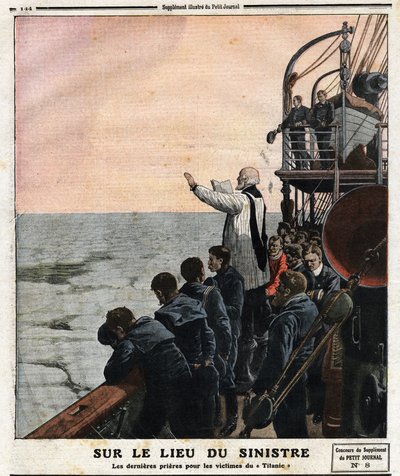 På katastrofestedet, de sidste bønner for ofrene for Titanic. På sin indvielsesrejse fra Southampton til New York ramte det britiske transatlantiske linjeskib "The Titanic" et isbjerg natten til den 14. april af Anonymous Anonymous