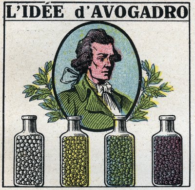 Atomer: Ideen om Amedeo Avogadro (1776-1856). Anonym illustration fra 1925. Privat samling. af Anonymous Anonymous