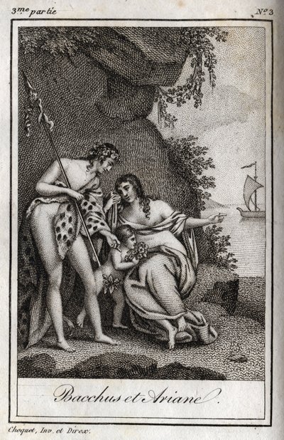 Bacchus et Ariane (Bacchus og Ariadne) Stik fra 1819 i "Lettres a Emilie sur la mythologie" af Charles Albert Demoustier (1760-1801). Privat samling. af Anonymous Anonymous