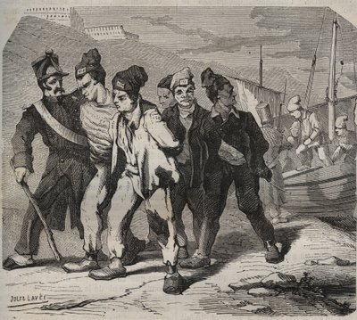 Belle-Ile-en-Mer (smuk ø til søs) i det 19. århundrede. Indgravering i "Historien om fængslerne fra deres skabelse til i dag"" (1877) af Pierre Zaccone (1817-1895) (Colonia Penale - Straffekoloni) af Anonymous Anonymous