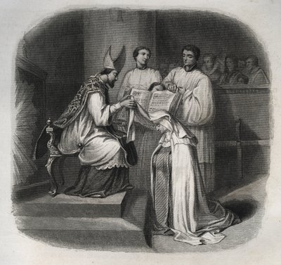 Hellige Maria af inkarnationen (skæg Jeanne Avrillot) (1566-1618) Fransk mystiker, der modtager karmelitens slør i 1614. Indgravering fra 1846 i "" Helgenernes liv"". Privat samling. af Anonymous Anonymous