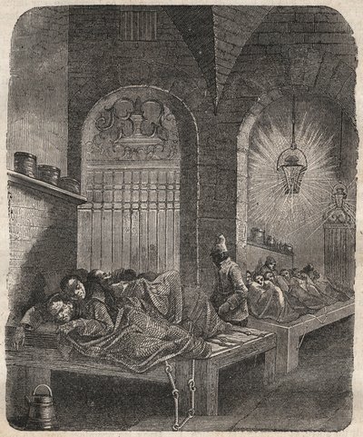 Brests fængsel om natten. Indgravering i "De dømtes historie fra deres skabelse til i dag" "(1877) af Pierre Zaccone (1817-1895) (Colonia Penale - Straffekoloni). Privat samling. af Anonymous Anonymous