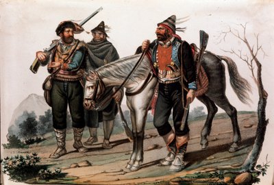 Brigandage i Calabrien, Italien. 1800-tals gravering Privat samling af Anonymous Anonymous