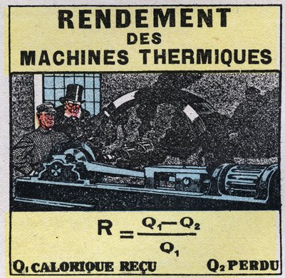 Kalorimetri: effektivitet af termiske maskiner. Anonym illustration af 1925. Privat samling. af Anonymous Anonymous