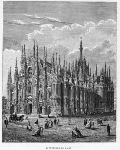 Katedralen i Milano (Duomo, Milano), Italien. gravering af 1859 i "" gallerierne i Europa - Italien"" af armengaud. Privat samling. af Anonymous Anonymous