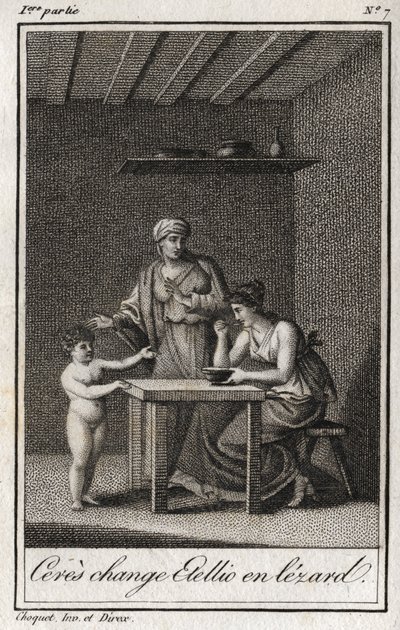 Ceres ændrer Stellion til en læder. Stik fra 1819 i "Lettres a Emilie sur la mythologie" af Charles Albert Demoustier (1760-1801). Privat samling. af Anonymous Anonymous