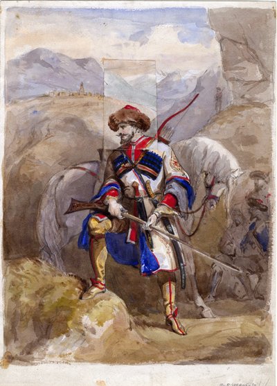 Chamil ou Imam Chamil - Imam Shamil (1797-1871) - Anonym - 1854 - Akvarel på papir - 32x23 - Privat samling af Anonymous Anonymous