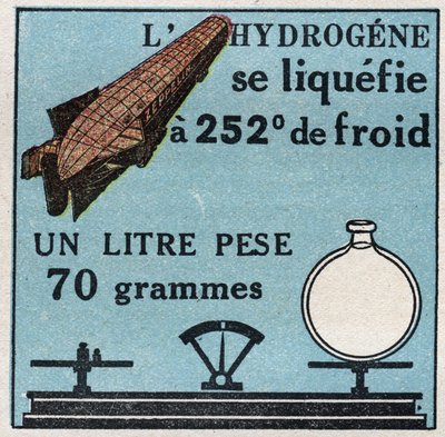 Ændringer i tilstande: dampe. Brint flydende har 252 grader af kulde. Anonym illustration fra 1925. Privat samling. af Anonymous Anonymous