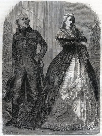 Charles Francois du Perier dit Dumouriez (1739-1823), fransk general med dronning Marie Antoinette (1755-1793). Indgravering fra 1866 i "Histoire de la Revolution francaise"" af Adolphe Thiers. Privat samling. af Anonymous Anonymous