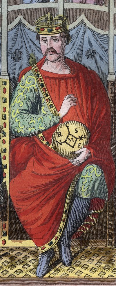 Karl den Skaldede, konge af Vestfrankien, Italien og den hellige romerske kejser, 823 - Portræt af Karl II den Skaldede (823 - 877), konge af Frankrig, gravering fra "" Skikke og skikke for alle universets folk. Det er historien om regeringen, lovene, mili af Anonymous Anonymous