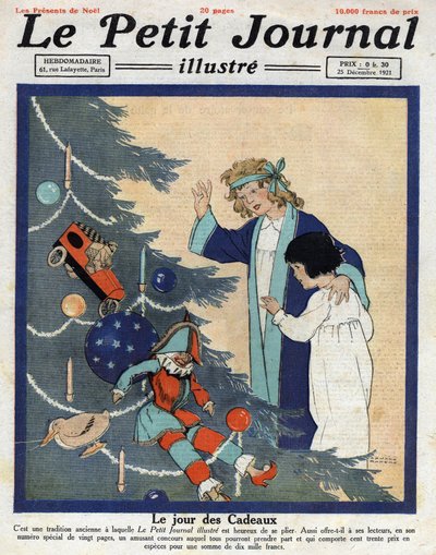 Julefest: børn opdager gaver ved foden af juletræet. Illustration taget fra “” Le petit journal”” fra 25/12/1921 Samling privee af Anonymous Anonymous