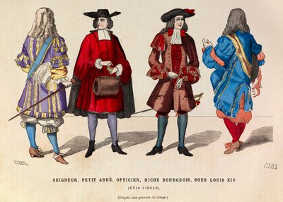 Kostumer af herre, lille abbed, officer og rige borgere i Paris under kong Ludvig XIV i det 17. århundrede - privat samling af Anonymous Anonymous