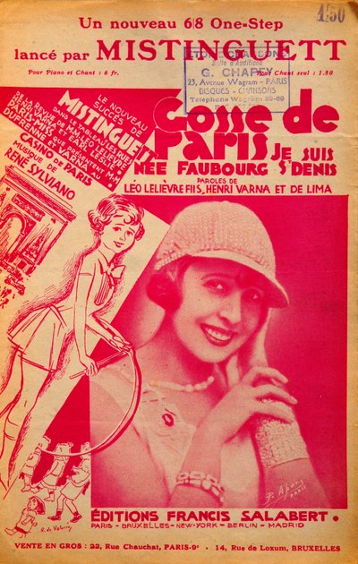 Cover af partituret "Gosse de Paris"" sunget af Mistinguett (Mistinguette) (1875 - 1956), fransk sanger af Anonymous Anonymous