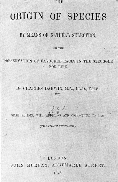 Forside til bogen ""Arternes oprindelse"" af Charles Darwin (1809 - 1882). Udgave af 1878. af Anonymous Anonymous