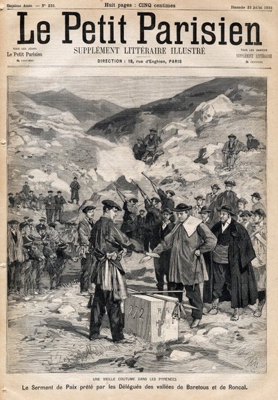 Pyrenæernes skik: fredseden aflagt af delegaerne i dalene Baretous og Roncal. En af avisen "" Le Petite Parisien"" den 23/07/1893. af Anonymous Anonymous