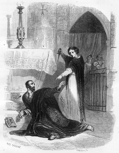 Inkvisitoren Pedro (Peter) af Arbues (1441/1442 - 1485) døde i katedralen i Zaragoza (Zaragoza) i september 1485. Illustration i "" Mysteres of the Inquisition and Other Secret Societies of Spain"" Af Victor de Fereal, Suberwick, Manuel Galo af Anonymous Anonymous