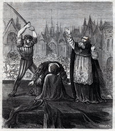 Halshugning af greve Egmont og Hoorn (1568) i Bruxelles under spansk tyranni i Holland - Fire Tyveårskrig (1568-1648): afskæring af Lamoral, greve af Egmont, prins af Gavre (1522-1568), hollandsk politiker. Han blev dømt i rammen af Anonymous Anonymous