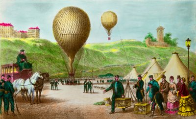 Afgang fra en ballonpost og passagerduer ved Paris-belejringen i 1870, Privee Collection af Anonymous Anonymous