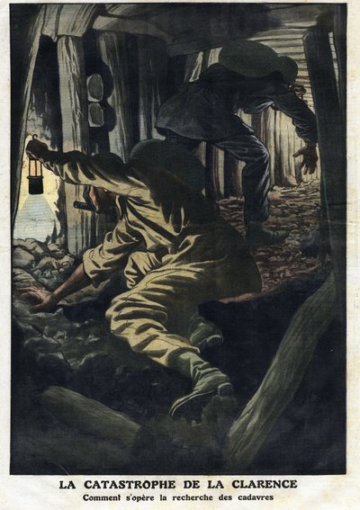 Katastrofe af Clarence-minen (Nord pas de calais): Redningsbestræbelser forsøger at genvinde ligene af ofrene for brandgaseksplosionen. Illustration taget fra "" Le Petite Journal"" 22/09/1912 Privat samling. af Anonymous Anonymous