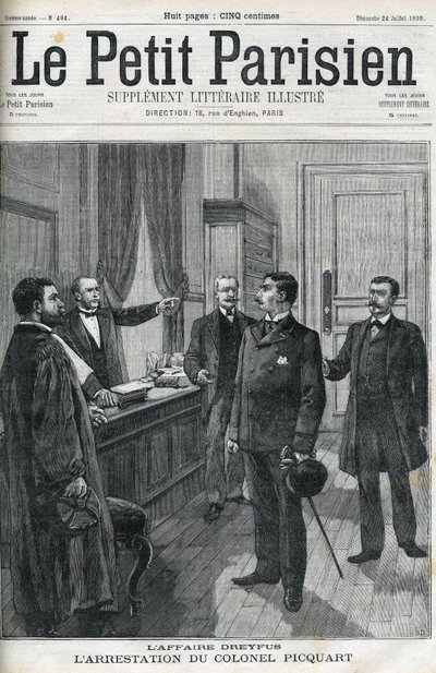 Dreyfus-sagen, i 1898, arrestationen af oberstløjtnant Georges Picquart (1854-1914). I "le petit Parisien" fra 1898. af Anonymous Anonymous